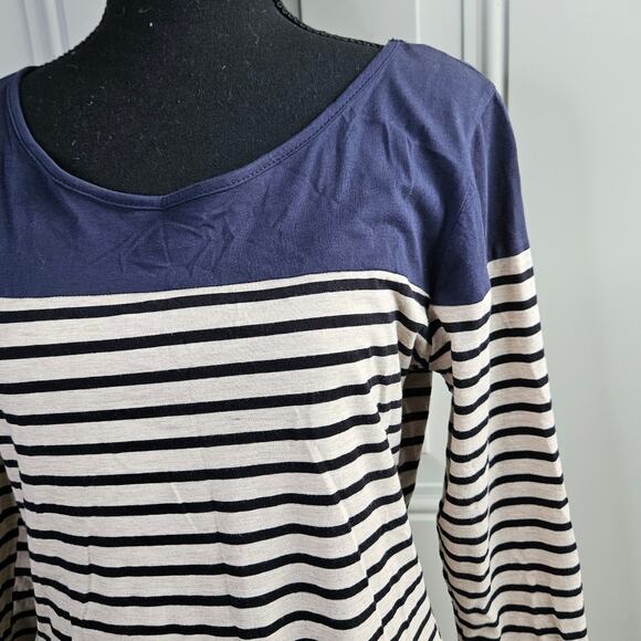 🦃 Umgee Navy Cream Striped Casual Comfort Knit Dress 3/4 Sleeves Size Large - Picture 5 of 9